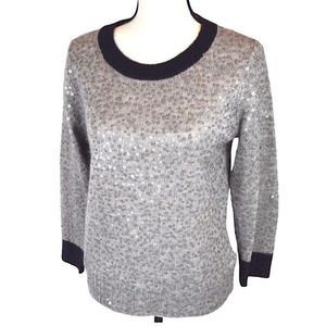 J Crew Wool/Mohair Italian Yarn Blend Crew Neck Soft Gray Sequin Sweater
